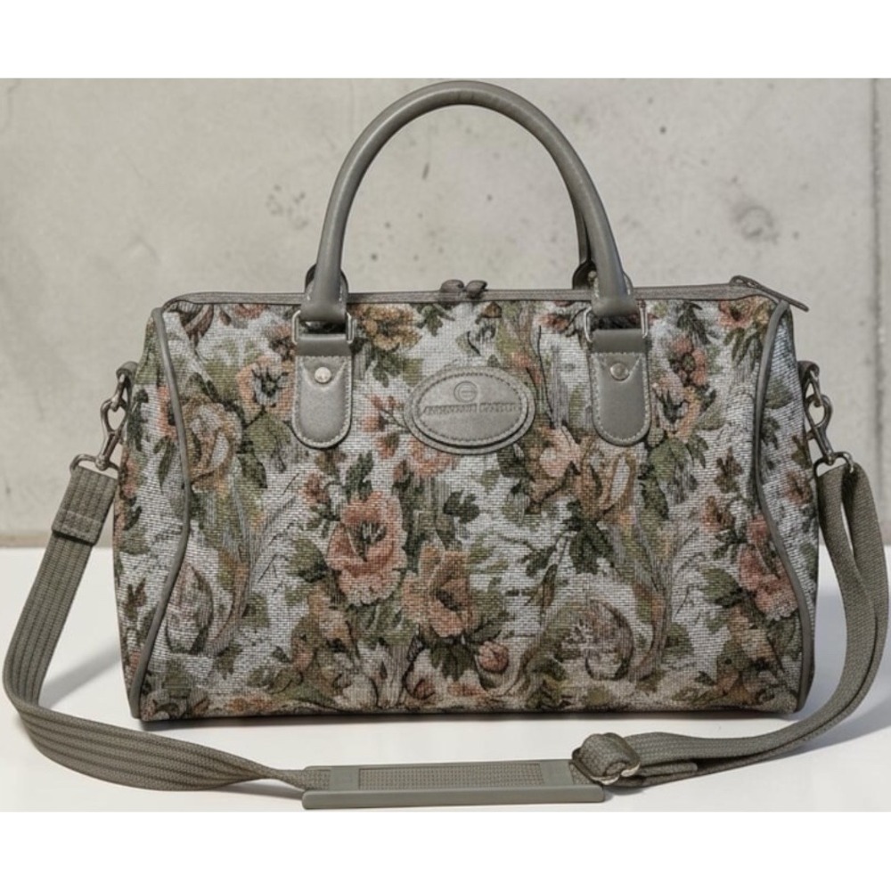 American Flyer Floral Tapestry Satchel Bag Grey Vintage Style Crossbody Travel